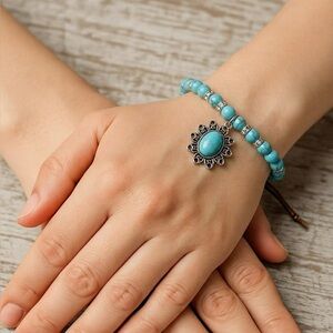 Turquoise Beaded Bracelet with Silver Accents